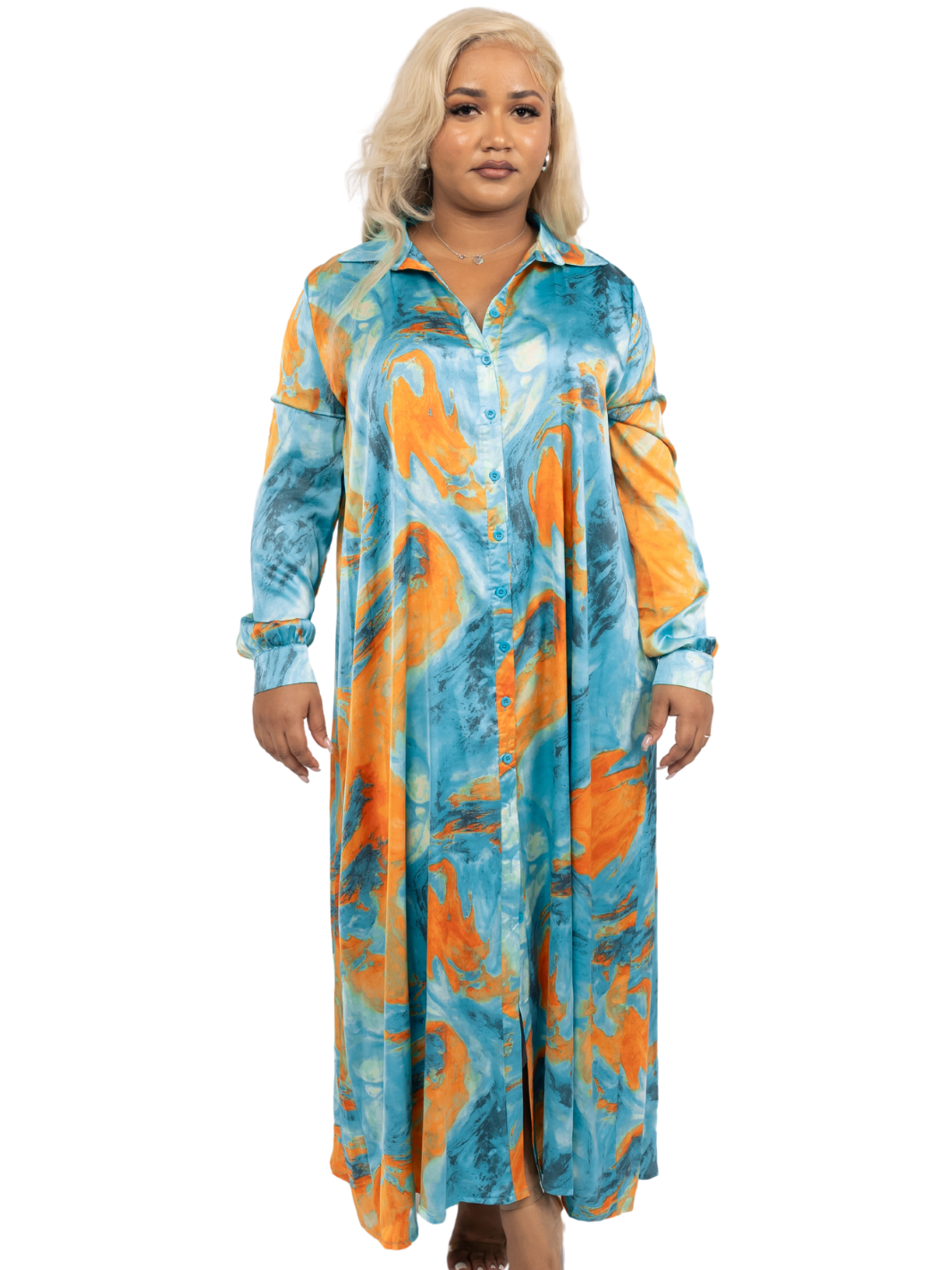 Long Sleeve Maxi Shirt Dress L