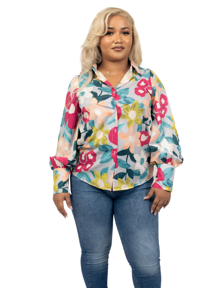 Floral Printed Lantern Sleeve Shirt