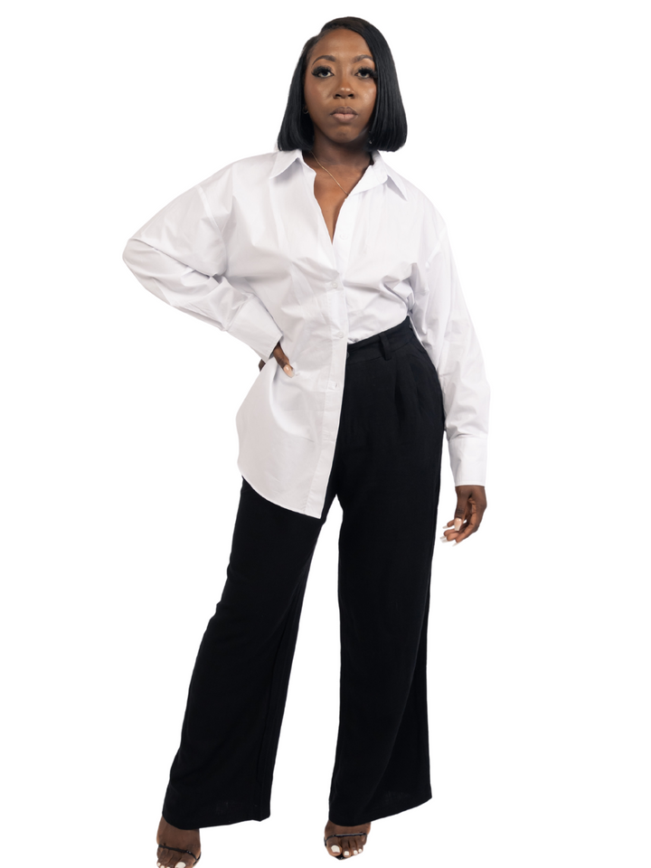 Pleated Front Linen Trouser