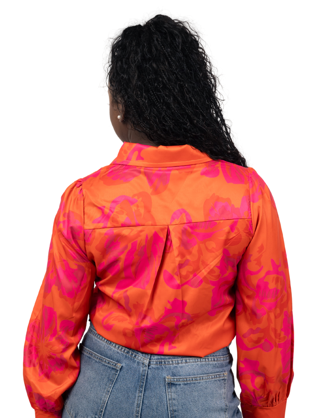 Orange and Pink Printed Lantern Sleeve Shirt