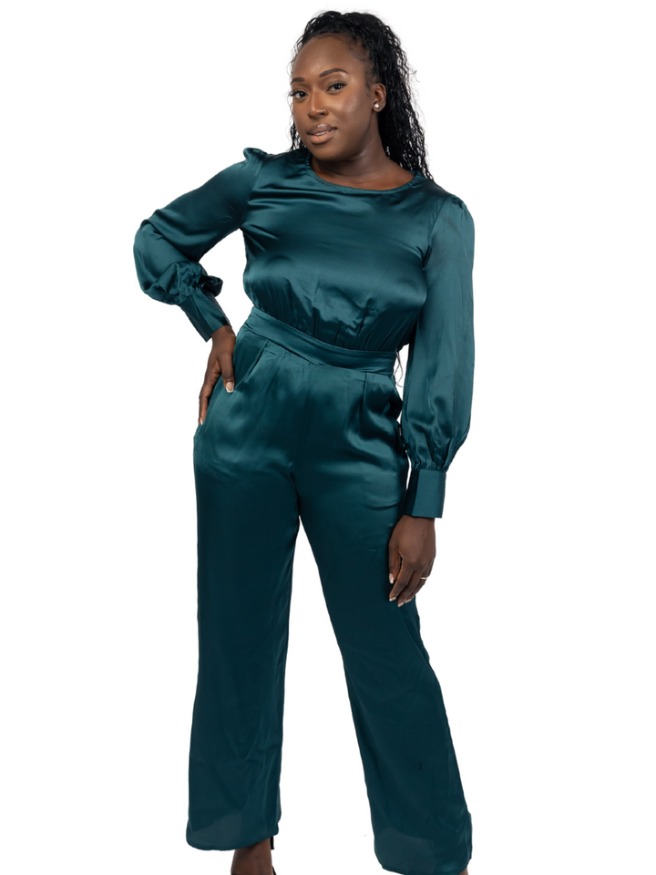 SATIN PUFF SLEEVES JUMPSUIT